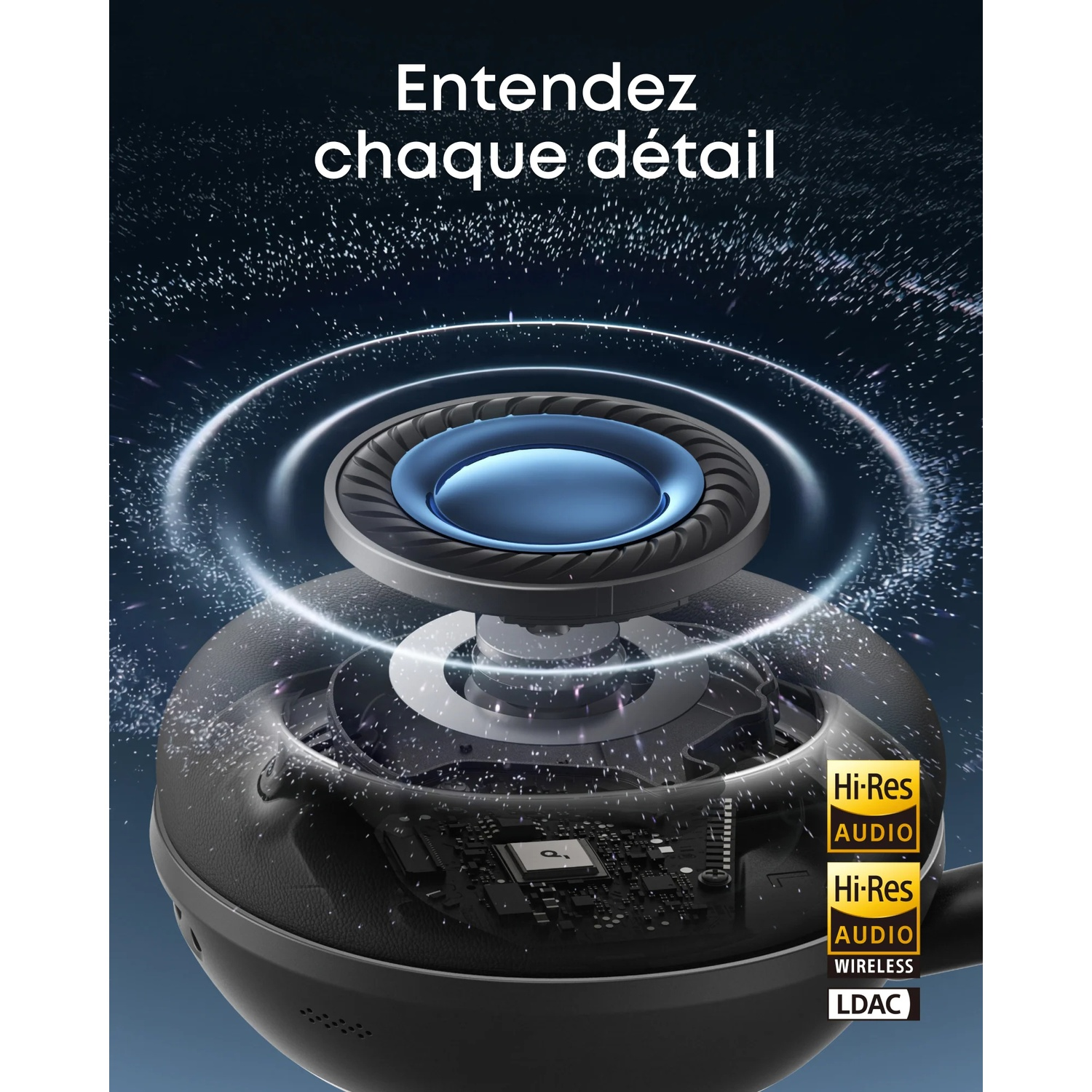 Un pilote de casque doté de Hi-Res Audio et de la technologie LDAC.