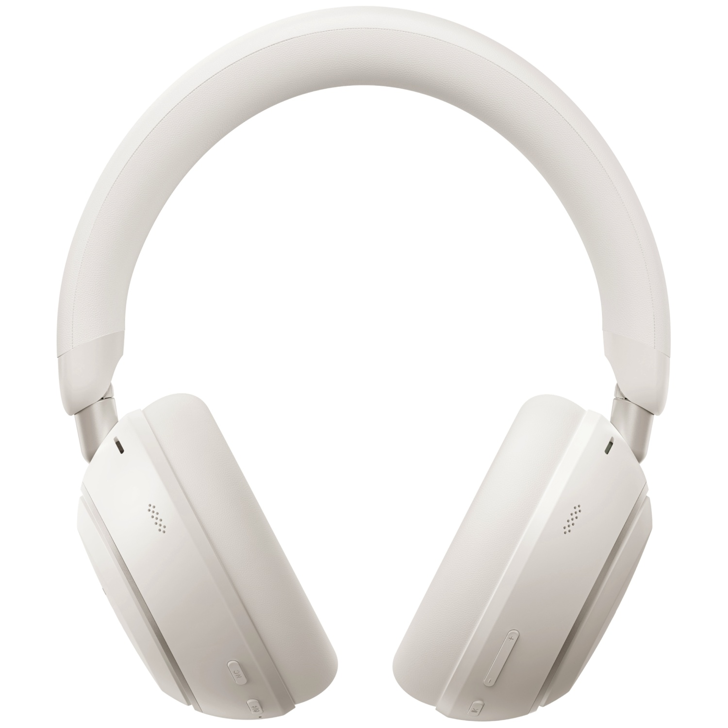 Casque sans fil blanc avec arceau et écouteurs rembourrés.