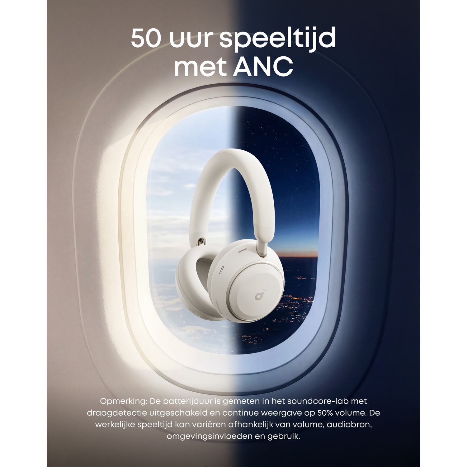 Casque blanc dans une fenêtre d'avion montrant des vues jour et nuit.
