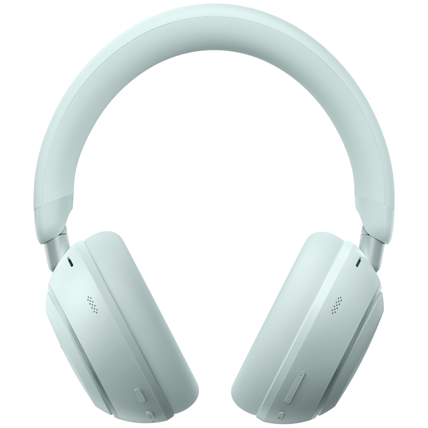 Casque circum-auriculaire bleu clair avec arceau et coussinets rembourrés.