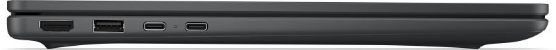 Graues Laptop mit Anschlüssen: HDMI, USB-A und zwei USB-C.