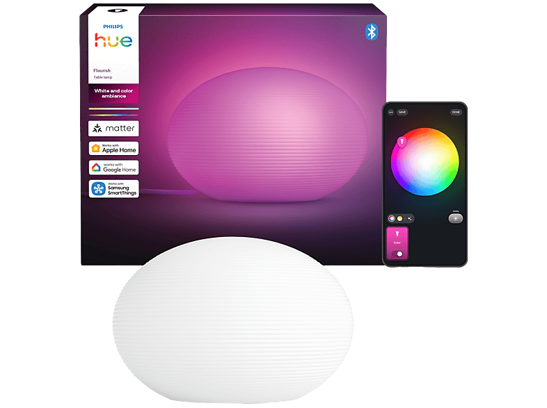 Philips Hue Flourish Tafellamp - Witte Glazen Kap Tafellamp Grijs