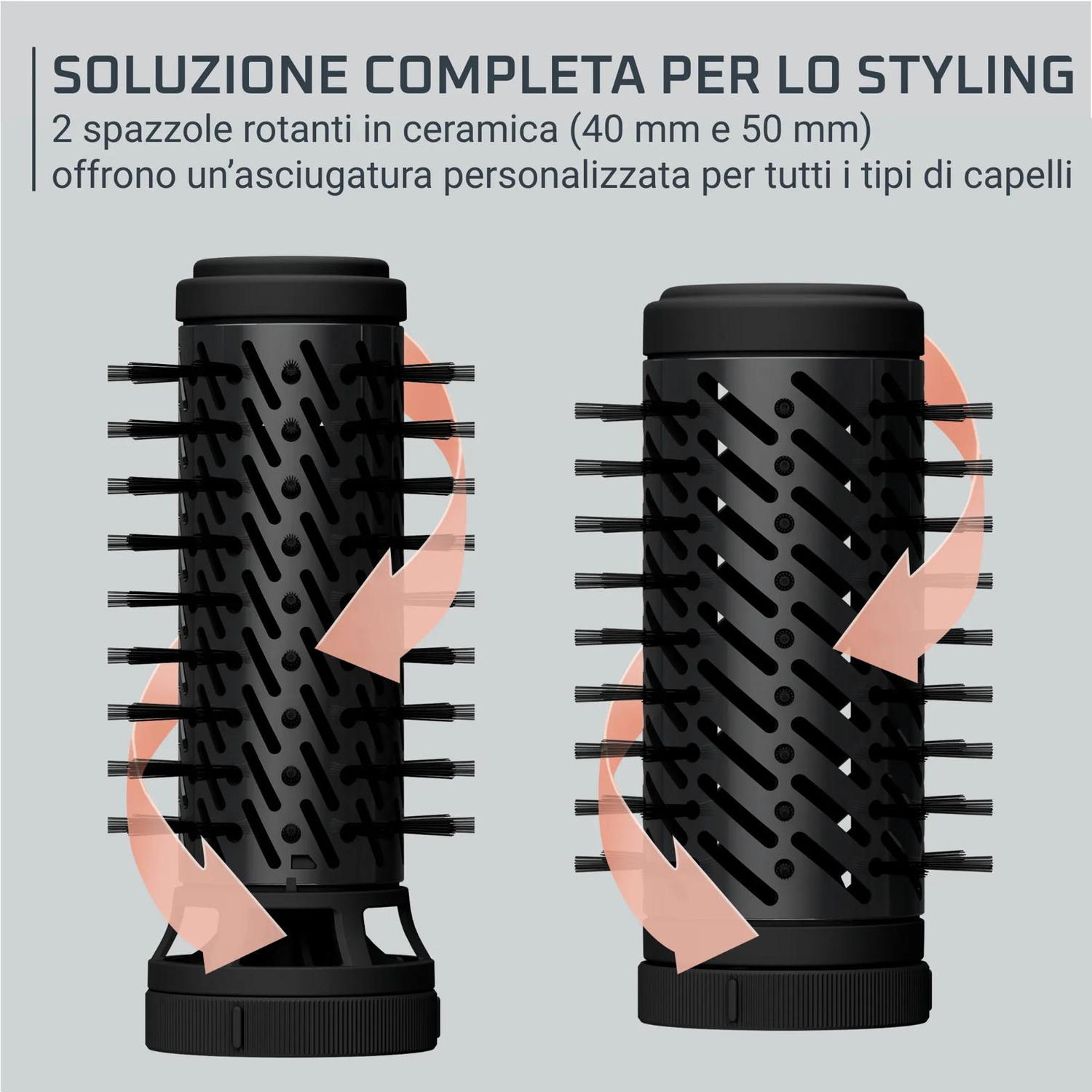Due spazzole rotanti in ceramica con frecce che indicano rotazione.