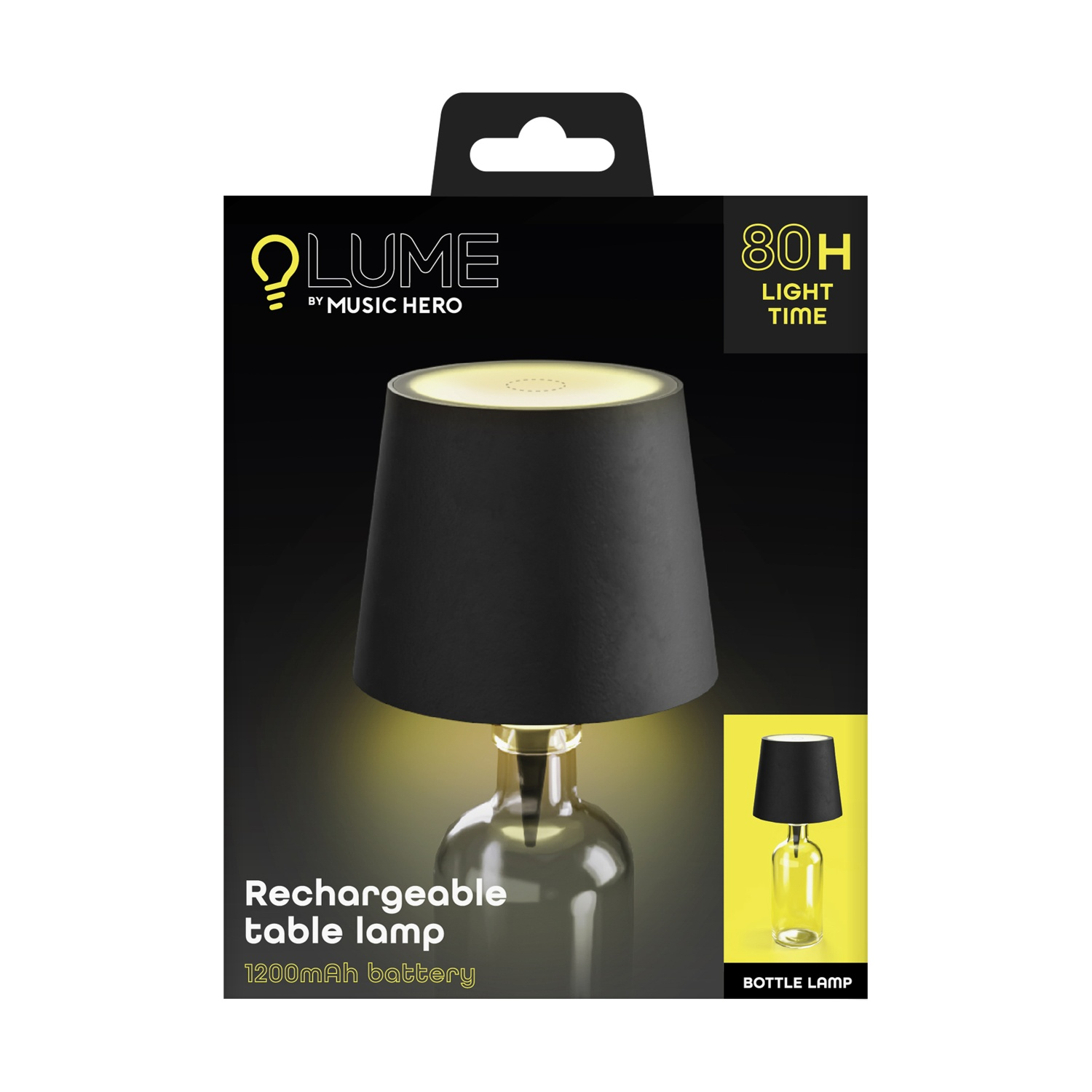 Lampada bottiglia nera con paralume, 80h di luce, batteria 1200mAh.
