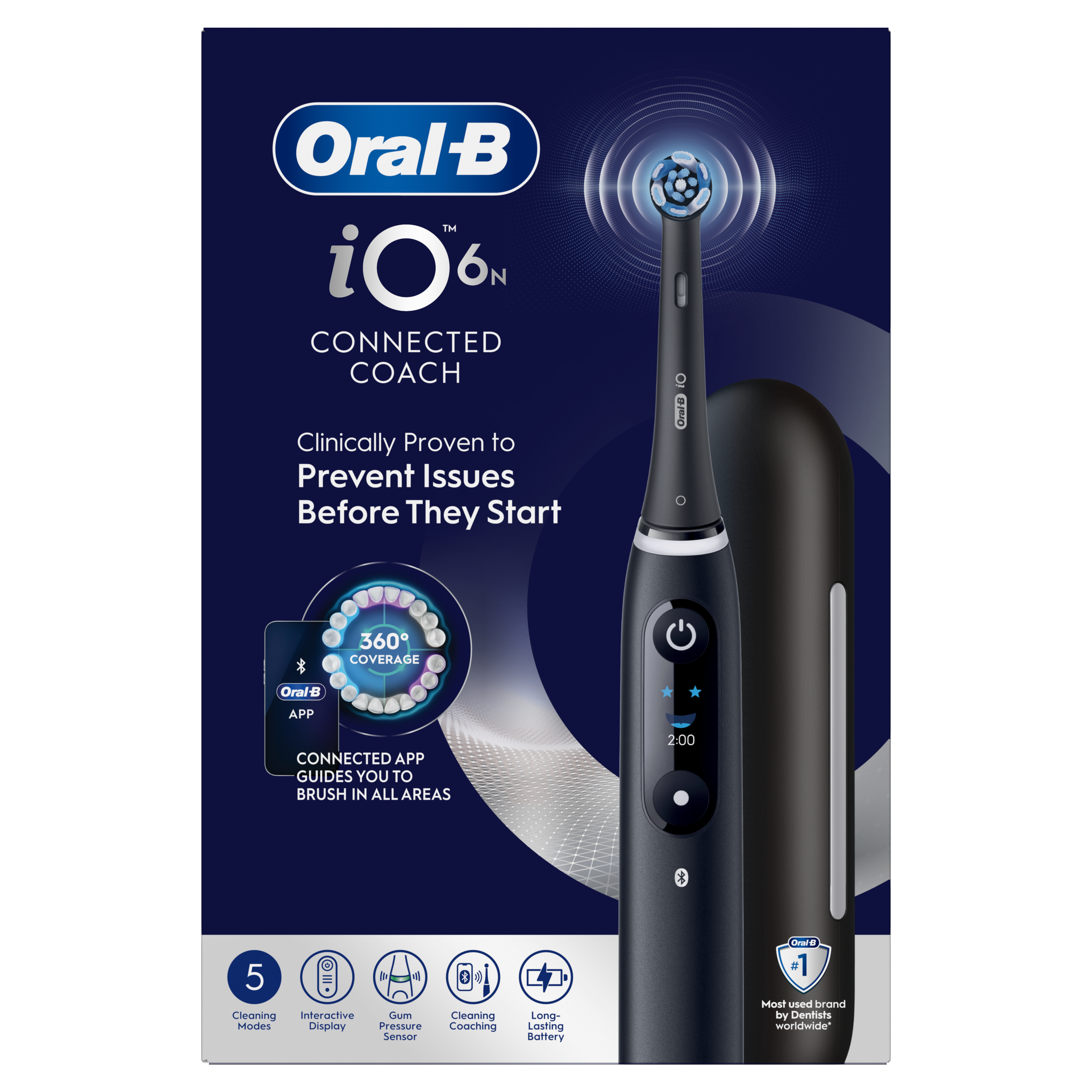 Elektryczna szczoteczka Oral-B iO 6N ze stacją ładującą, funkcjami aplikacji i 5 trybami.
