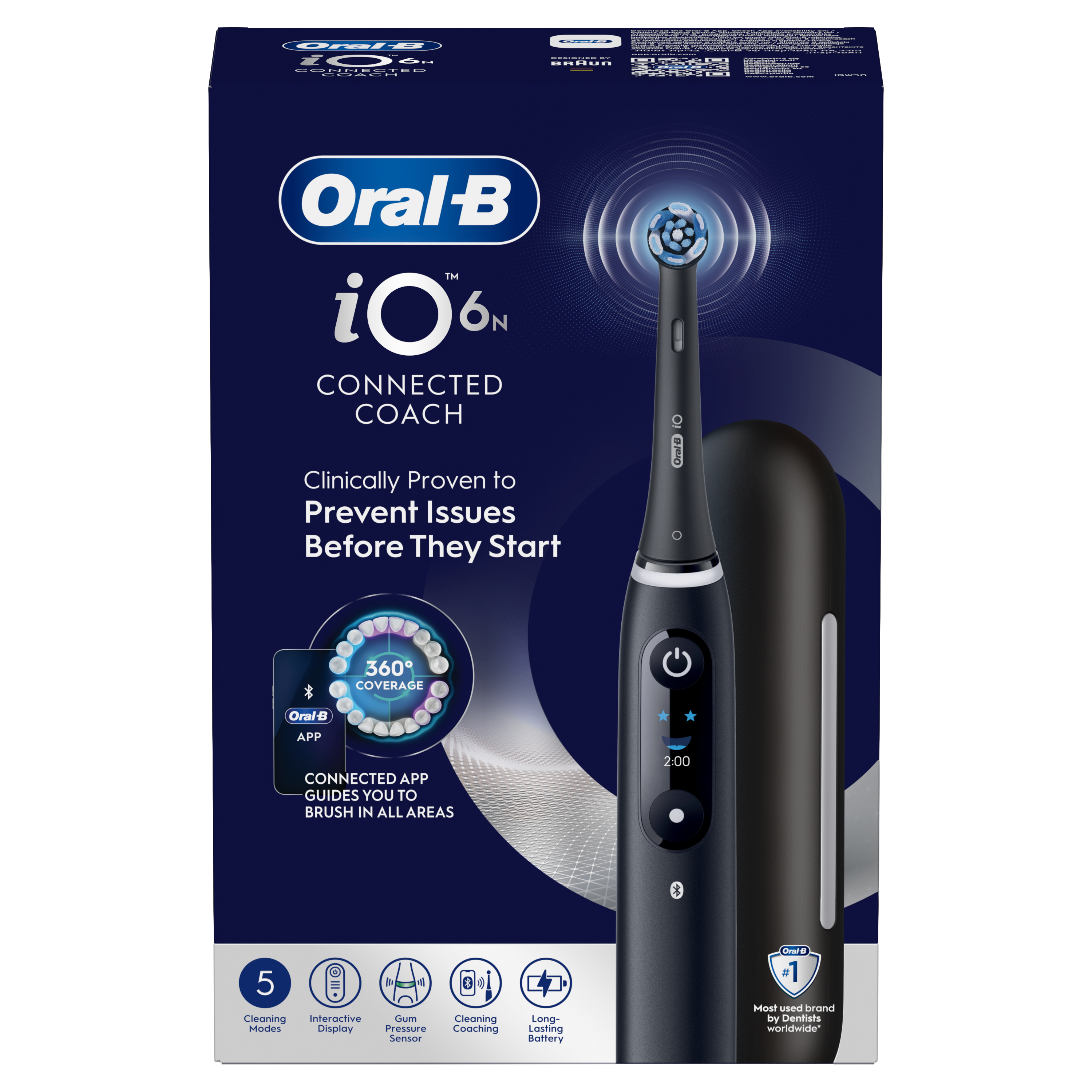 Pudełko elektrycznej szczoteczki do zębów Oral-B iO6N z łącznością aplikacji.
