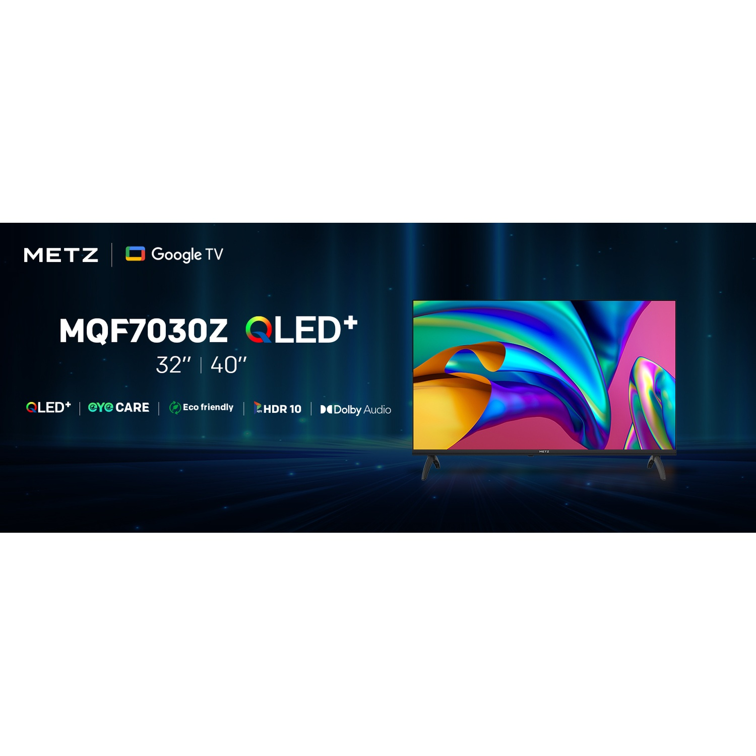 TV moderno con Google TV e tecnologia QLED+. Visualizza dimensioni da 32" e 40".