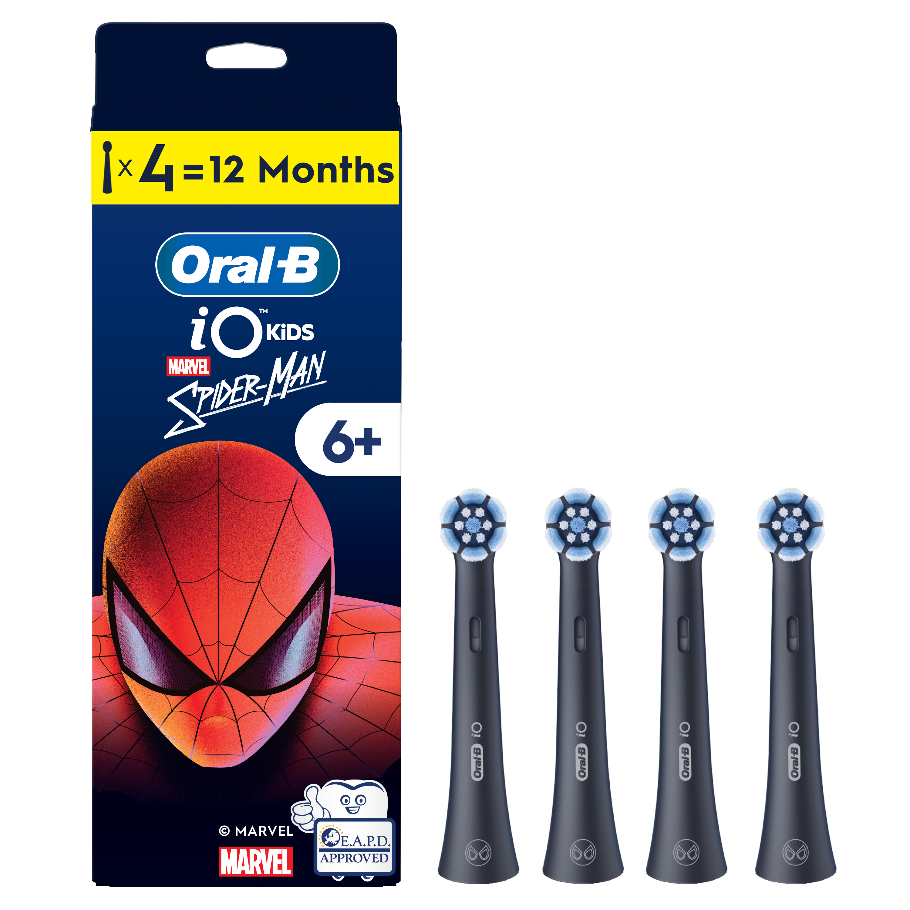 Opakowanie końcówek Oral-B iO Kids Spiderman, 4 sztuki.