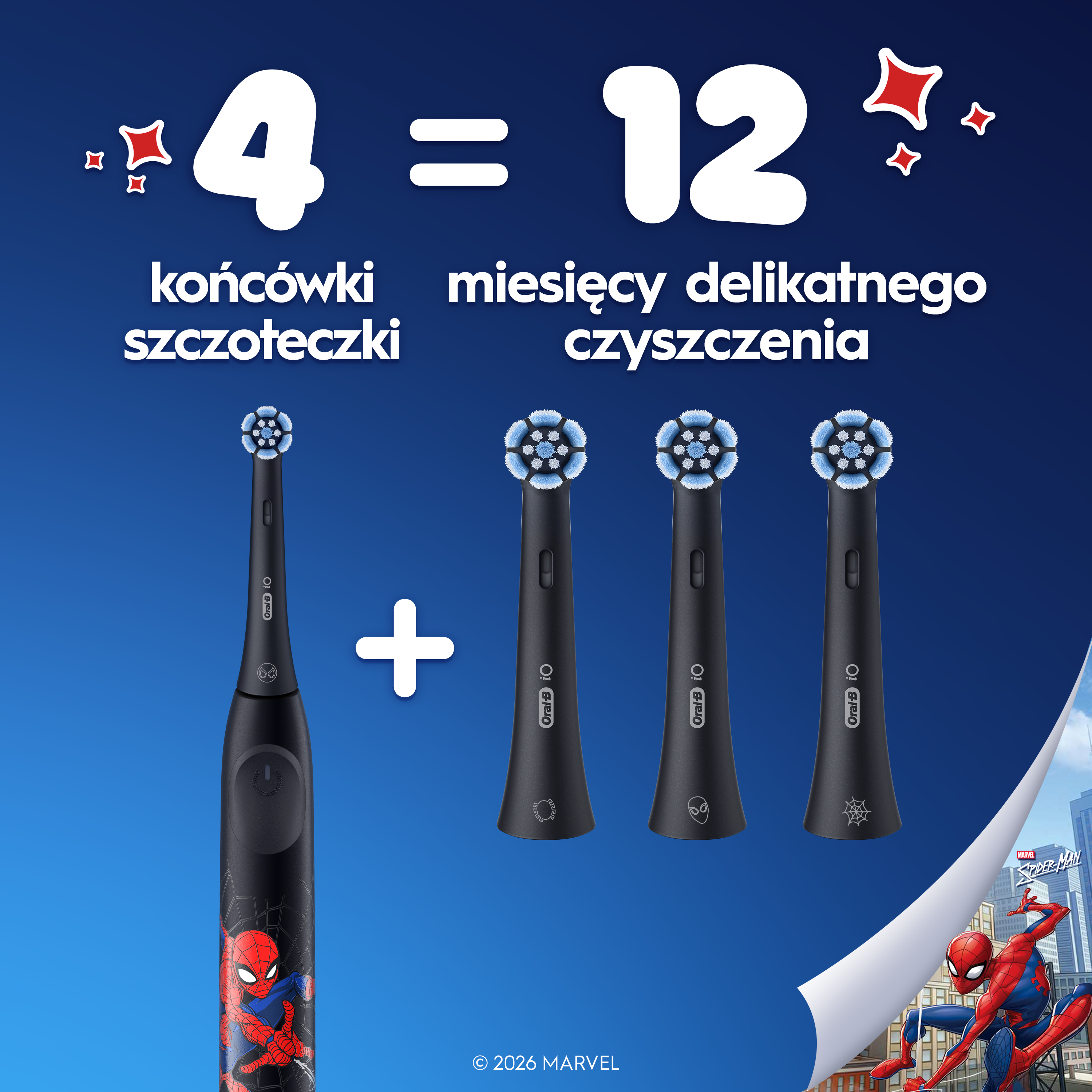 Szczoteczka elektryczna z 4 końcówkami na 12 miesięcy delikatnego czyszczenia.