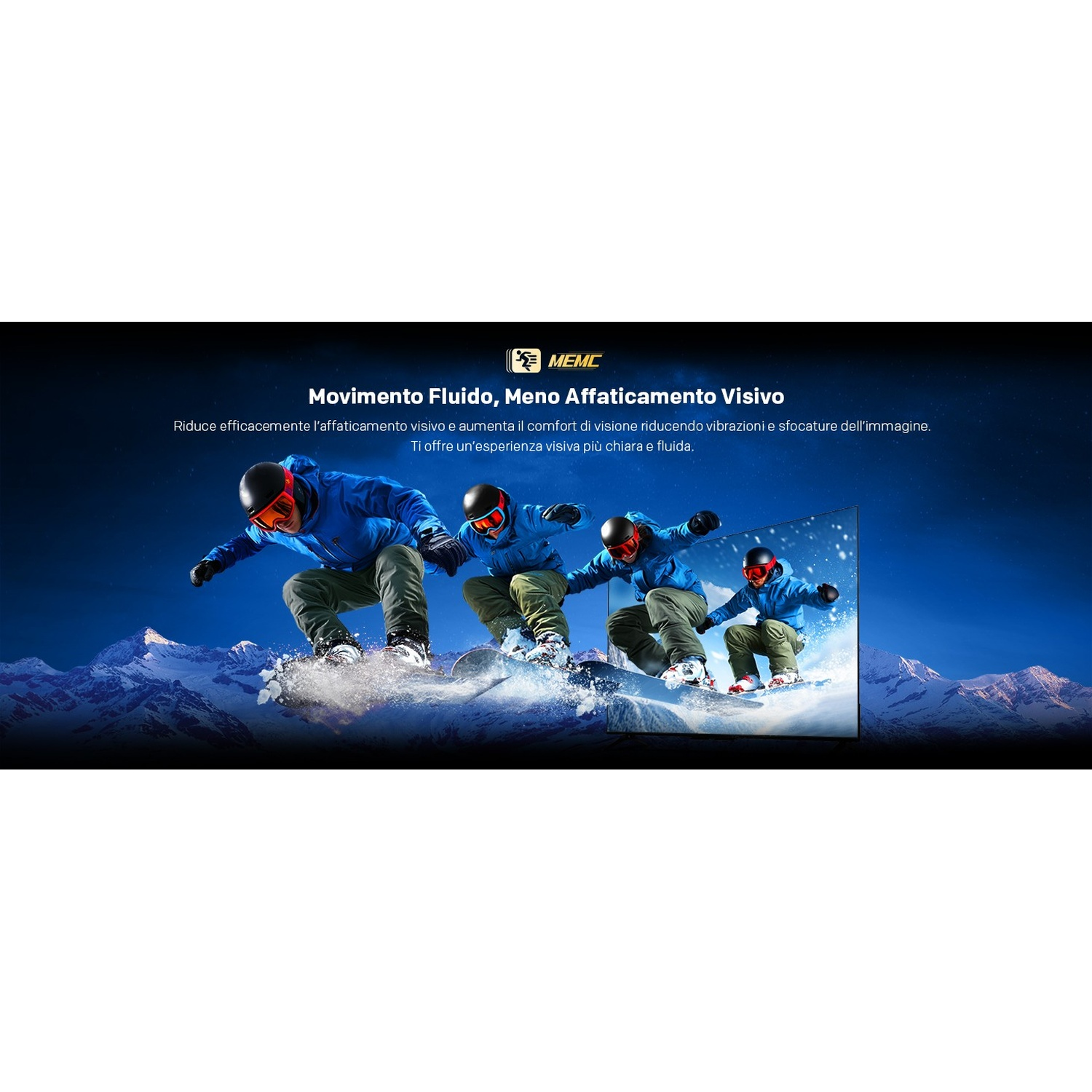 Snowboarder saltano sulla neve con montagne sullo sfondo.