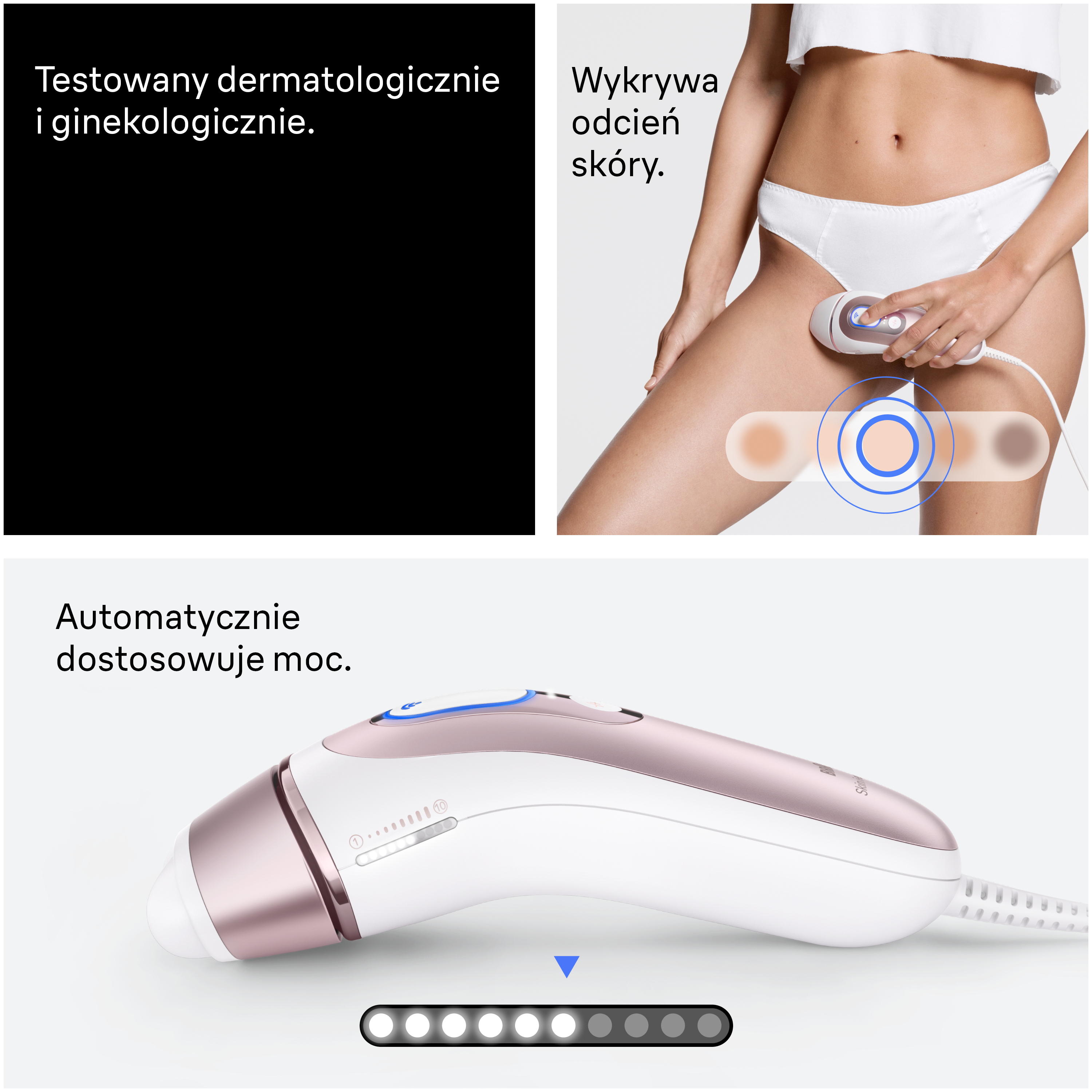 Depilator dopasowuje się do odcienia skóry i jest testowany dermatologicznie.