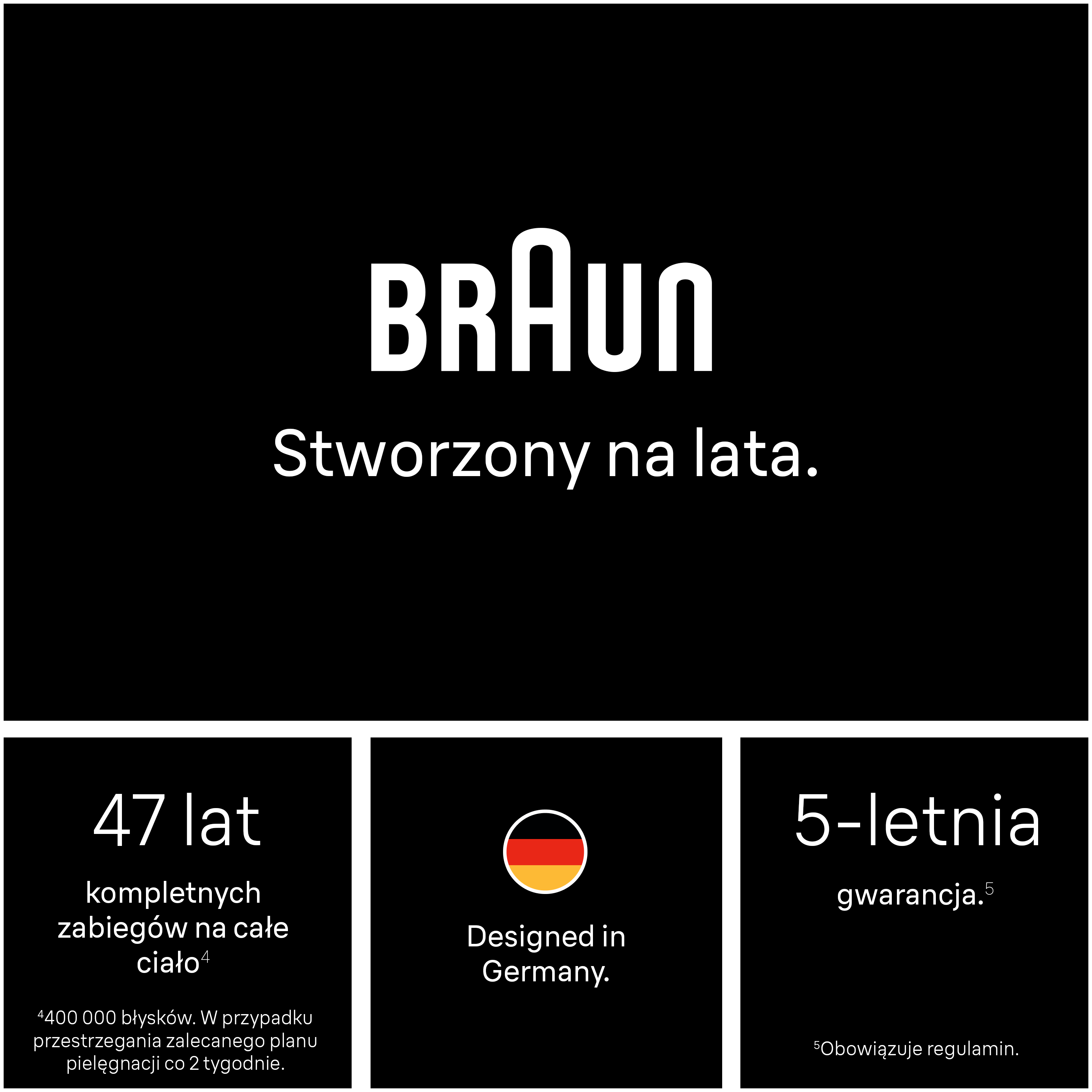 Logo Braun, 47 lat zabiegów na całe ciało, zaprojektowano w Niemczech.