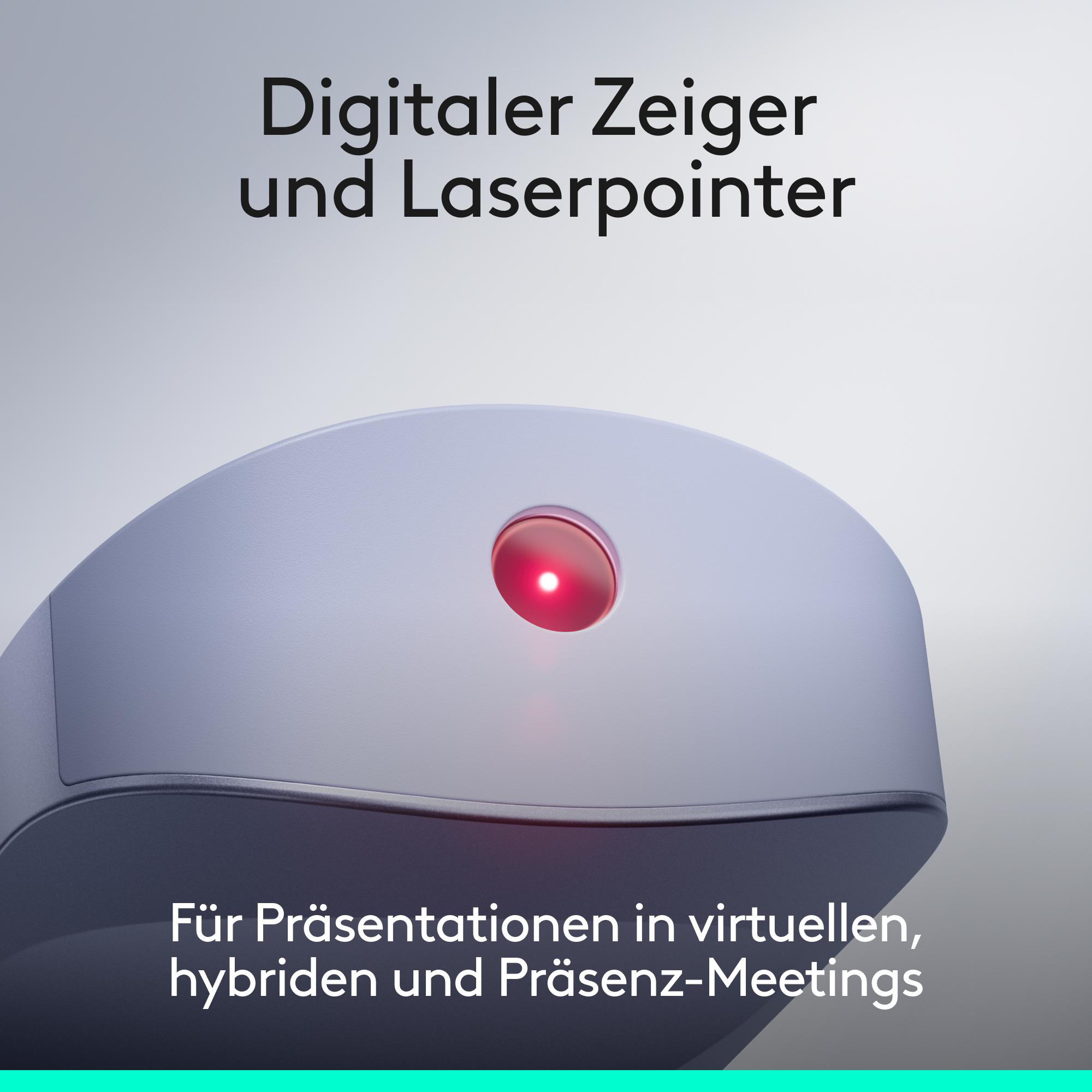 Ein grauer Laserpointer mit rotem Lichtpunkt für Präsentationen.
