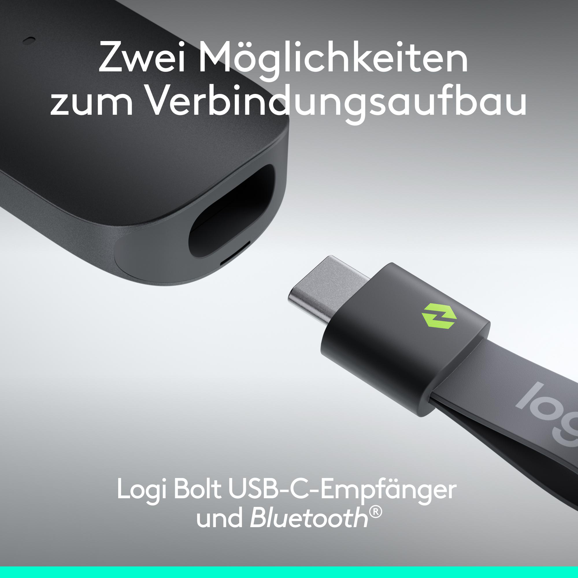 Logi Bolt USB-C-Empfänger und Bluetooth-Dongle.