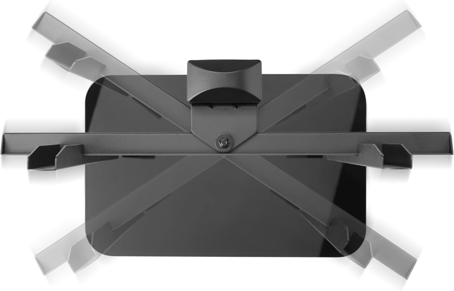 Un soporte de pared negro ajustable para TV que se muestra en varios ángulos.