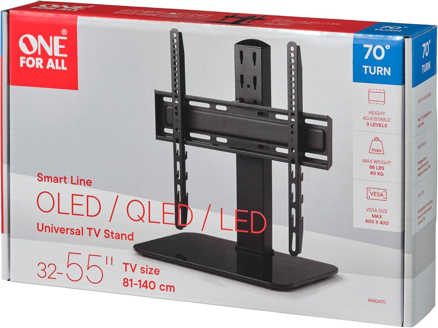 Soporte universal para TV de 32-55 pulgadas, ajustable en altura, máx. 40 kg.