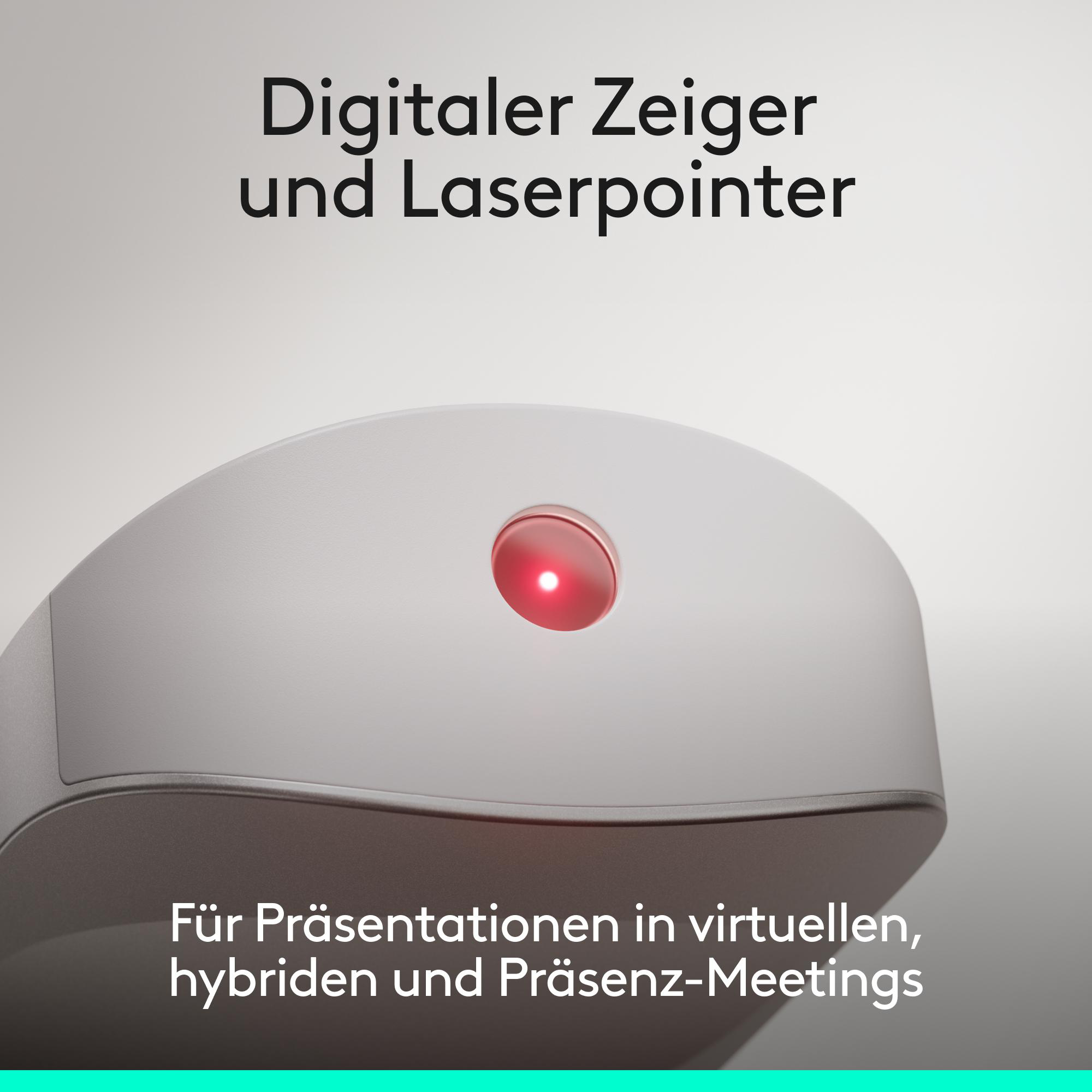 Grauer Laserpointer mit rotem Lichtpunkt und Text.