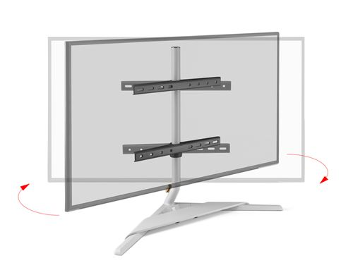 Un televisor sobre un soporte con soportes giratorios.