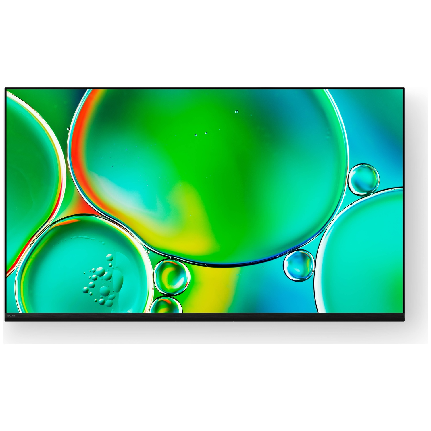 Groene en blauwe bubbels met rode accenten op een scherm.