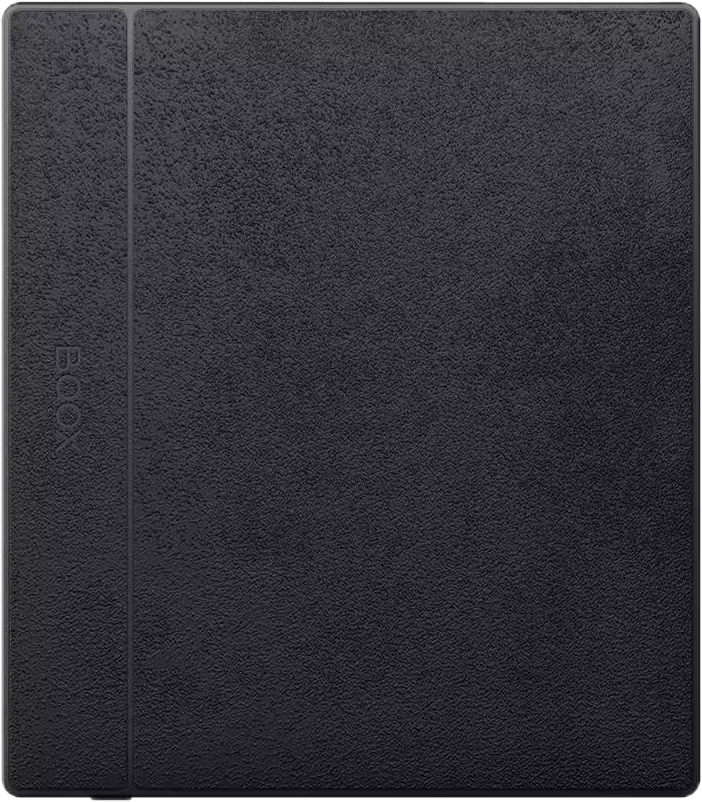 Étui texturé gris foncé avec bande verticale et logo "BOOX".