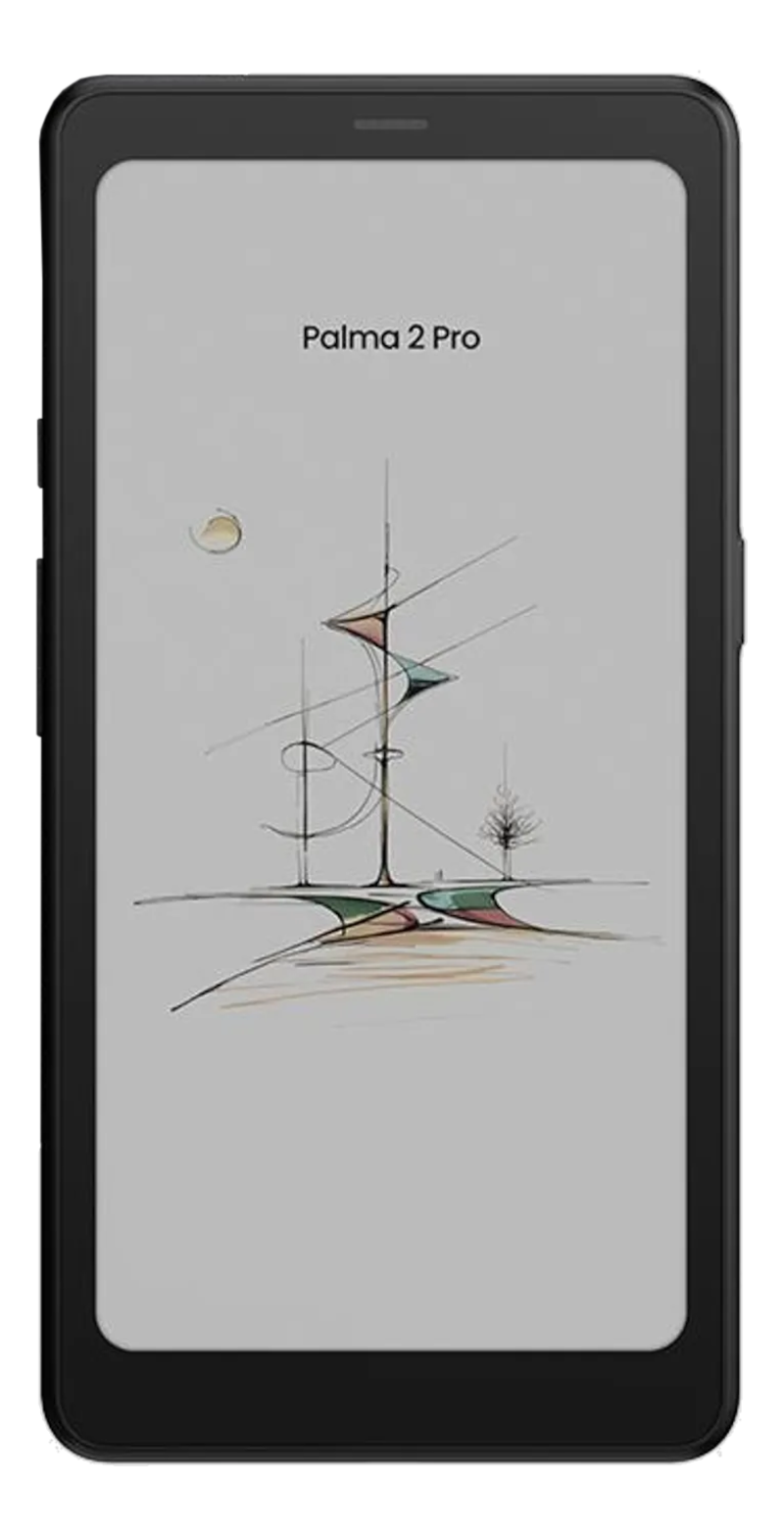 Ein Smartphone zeigt eine abstrakte Zeichnung mit dem Text 'Palma 2 Pro'.