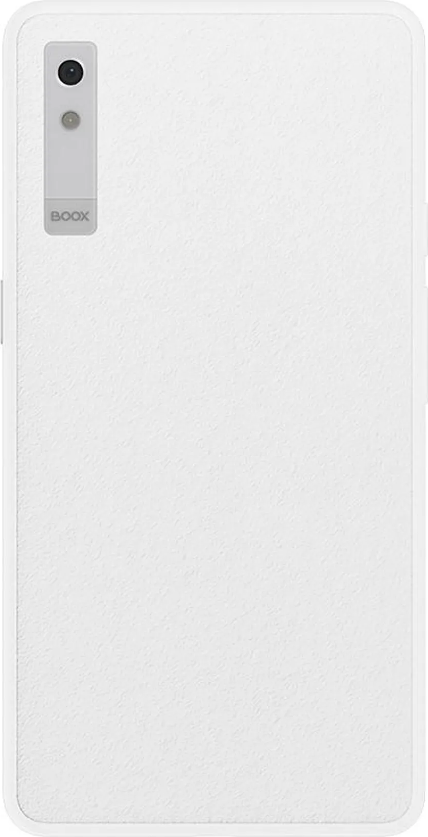 Weiße Rückseite eines Smartphones mit Kameramodul und BOOX-Logo.