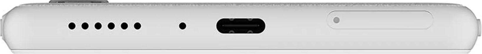 Detailansicht eines weißen Smartphones mit USB-C-Anschluss und Lautsprecheröffnungen.
