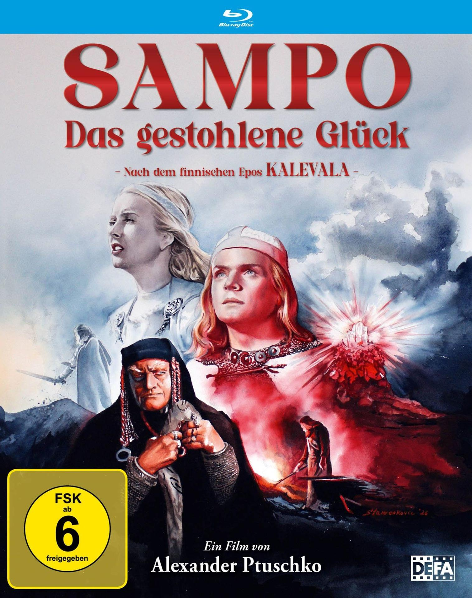 Filmplakat: "Sampo - Das gestohlene Glück" mit Personen und strahlendem Objekt.