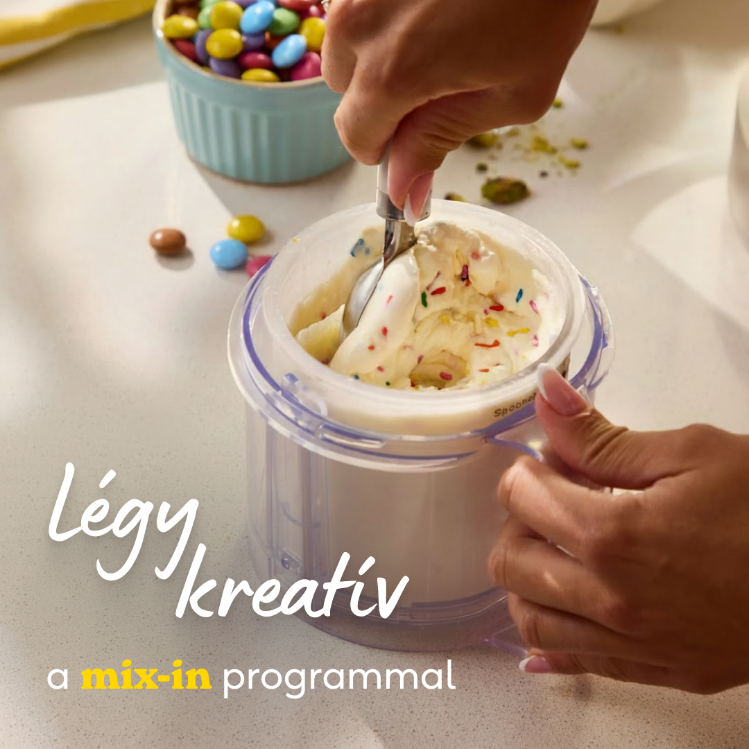 Fagylalt kanalazása szórócukorral egy gépből. Cukorkák és diófélék a közelben.