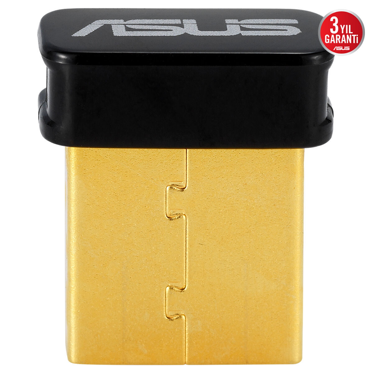 Siyah kapaklı ve Asus logolu altın rengi USB adaptör. 3 yıl garanti.