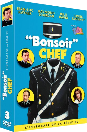 Couverture DVD "Bonsoir Chef" avec acteurs et uniforme.