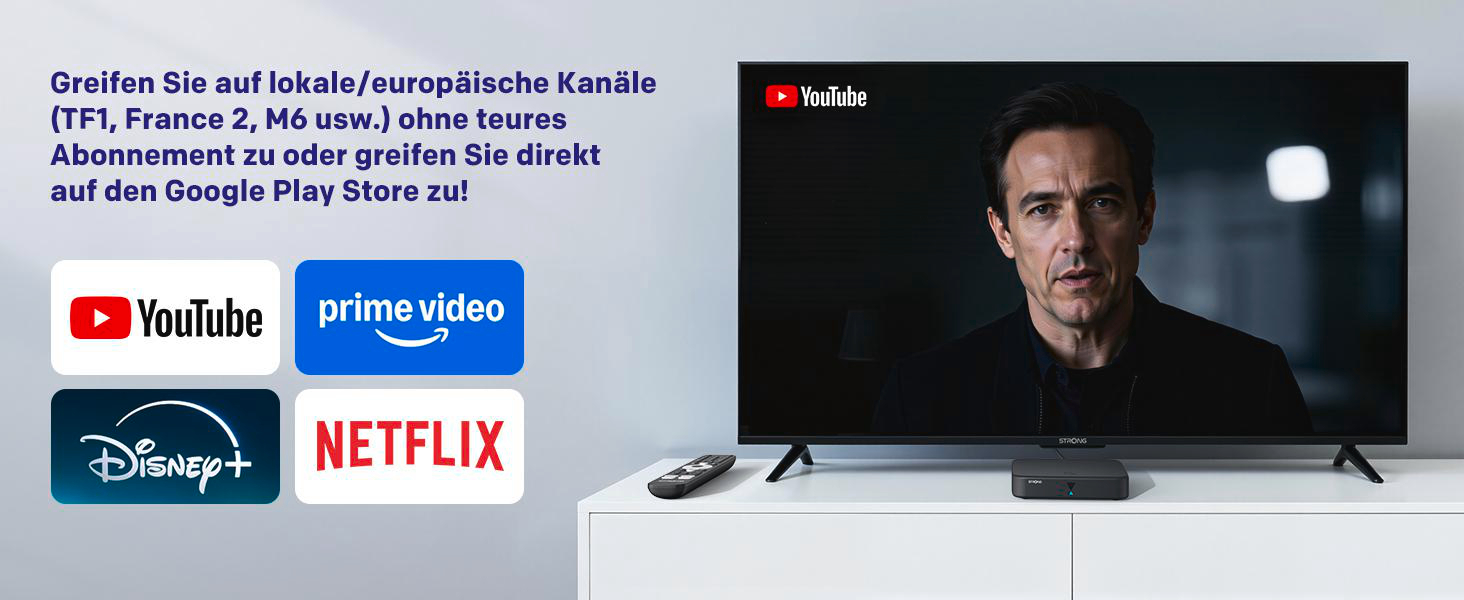 Fernseher mit Apps wie YouTube, Prime Video, Disney+, Netflix.