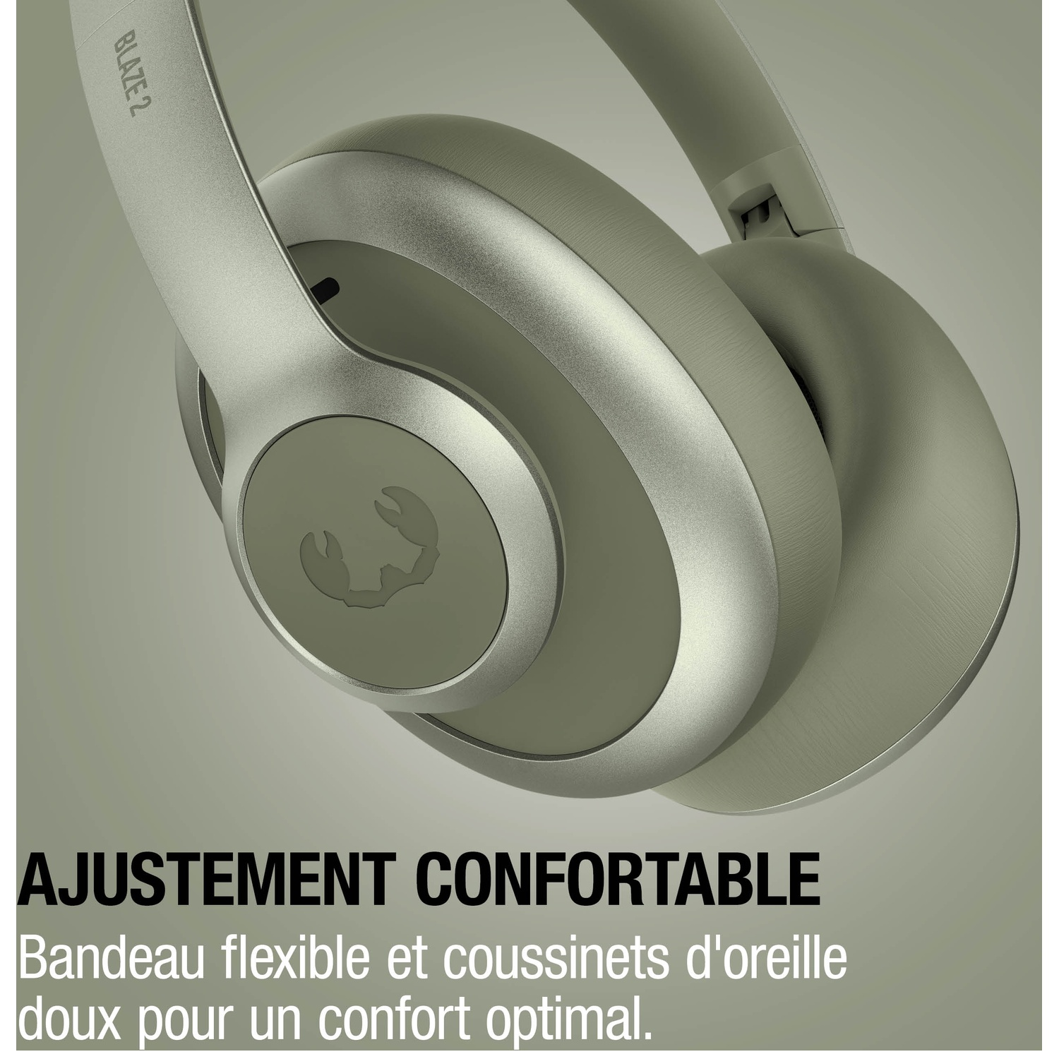 Casque gris avec arceau flexible et coussinets pour le confort.