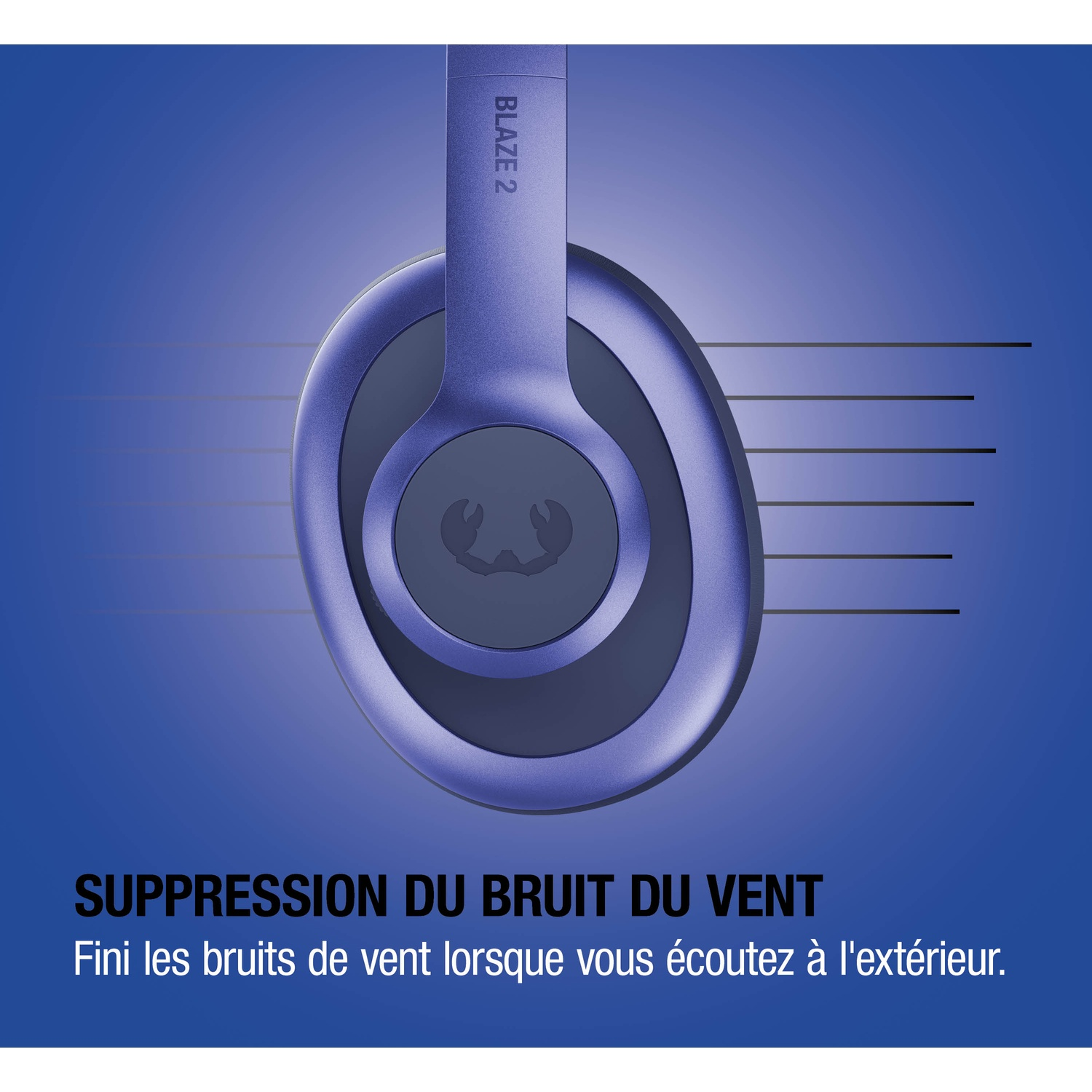 Een paarse koptelefoon met het merklogo wordt getoond.