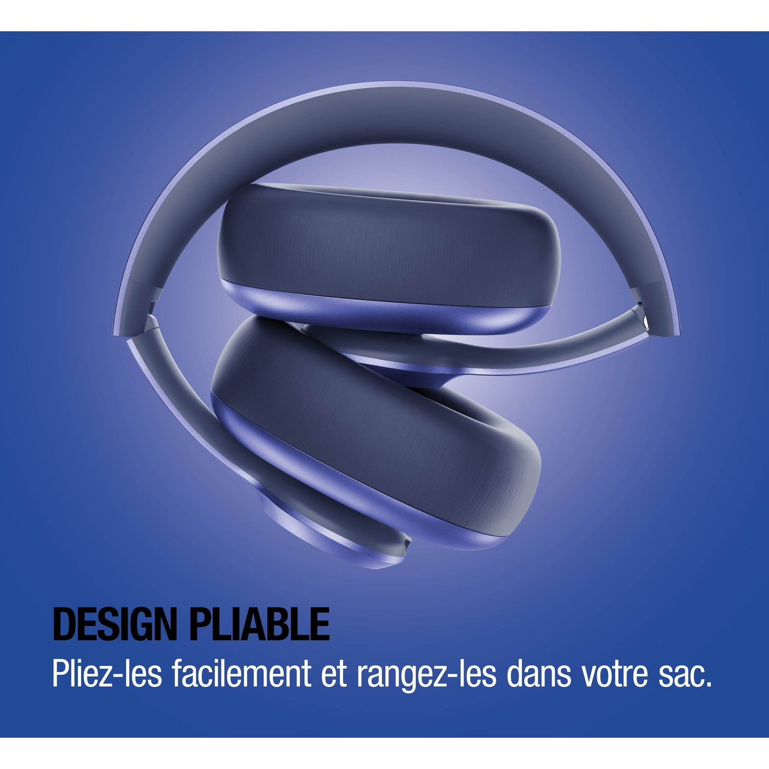 Casque pliable bleu foncé sur fond bleu.
