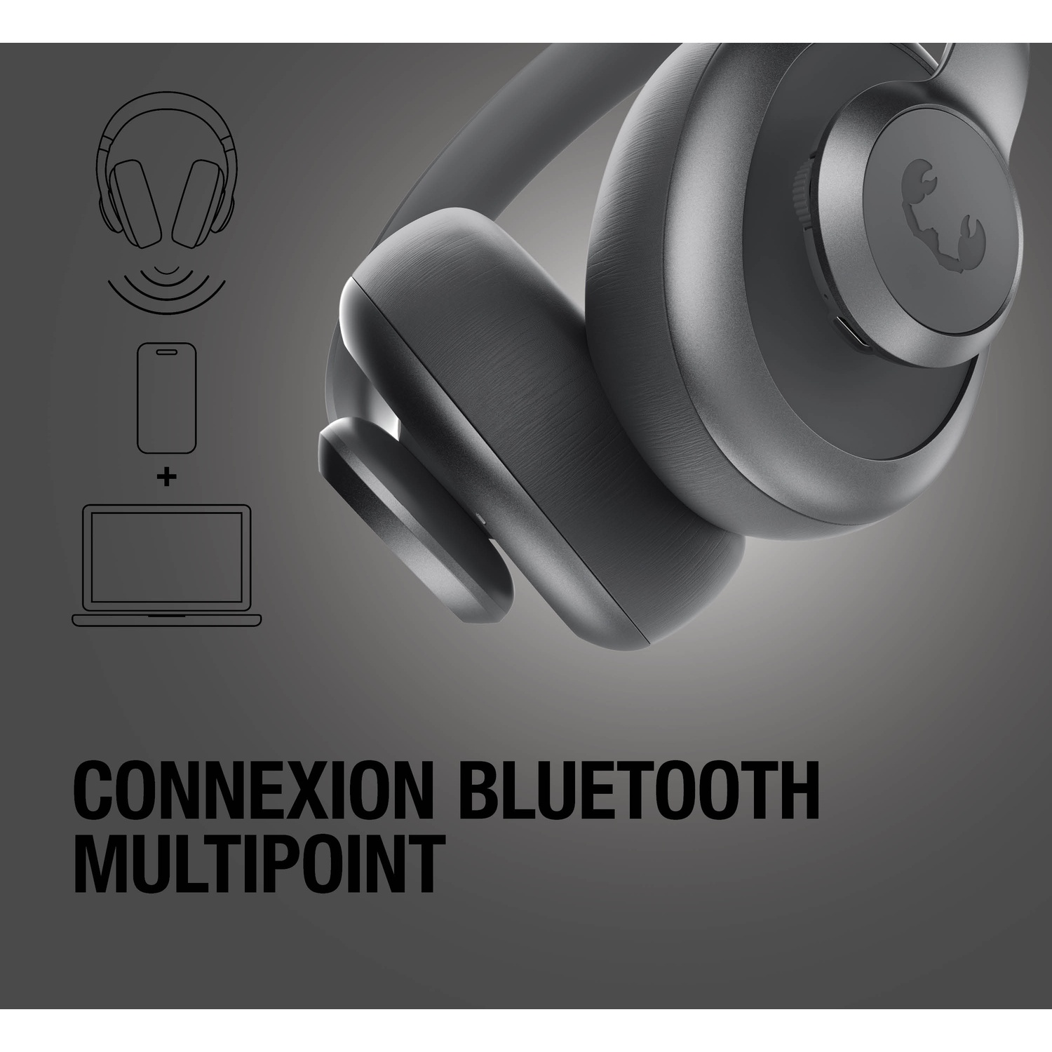 Casque sans fil se connecte à smartphone et ordinateur portable.