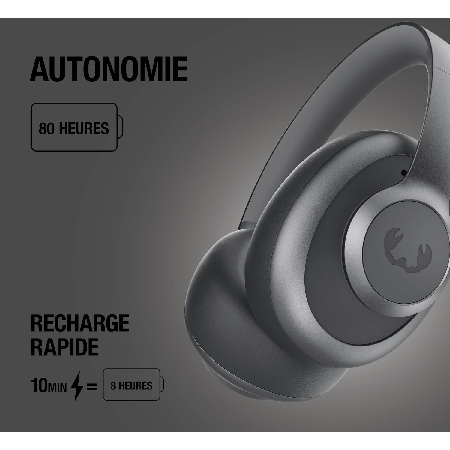Casque avec 80h d'autonomie et charge rapide. 10 min de charge = 8 heures d'écoute.
