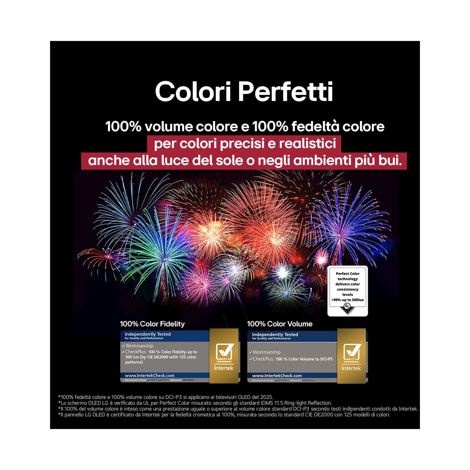 Colori Perfetti: Schermo luminoso con fuochi d'artificio, 100% volume e fedeltà colore.