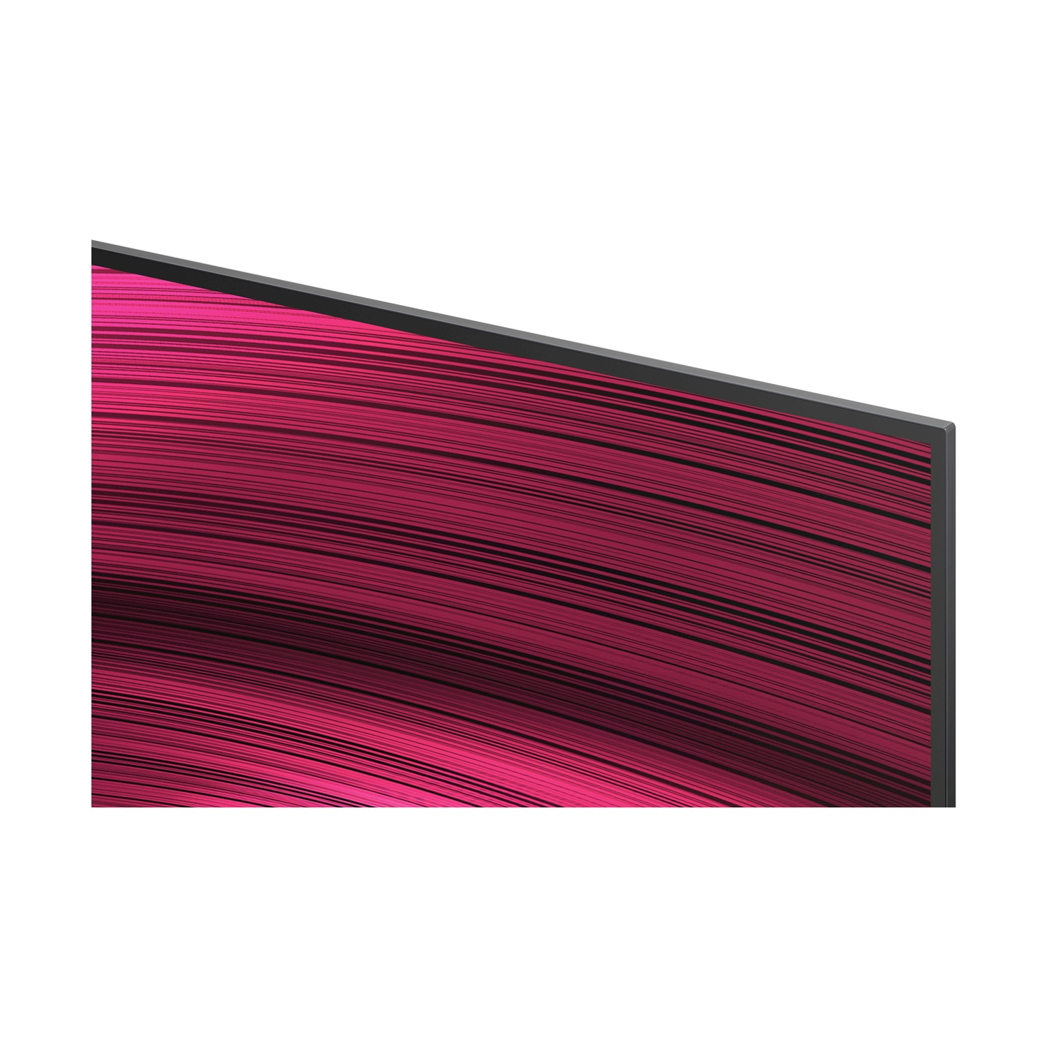 Cornice nera dritta su schermo curvo con linee rosse e nere.
