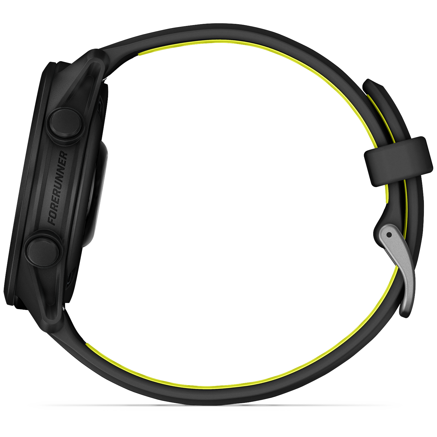 Black smartwatch with a yellow accent stripe and buttons.