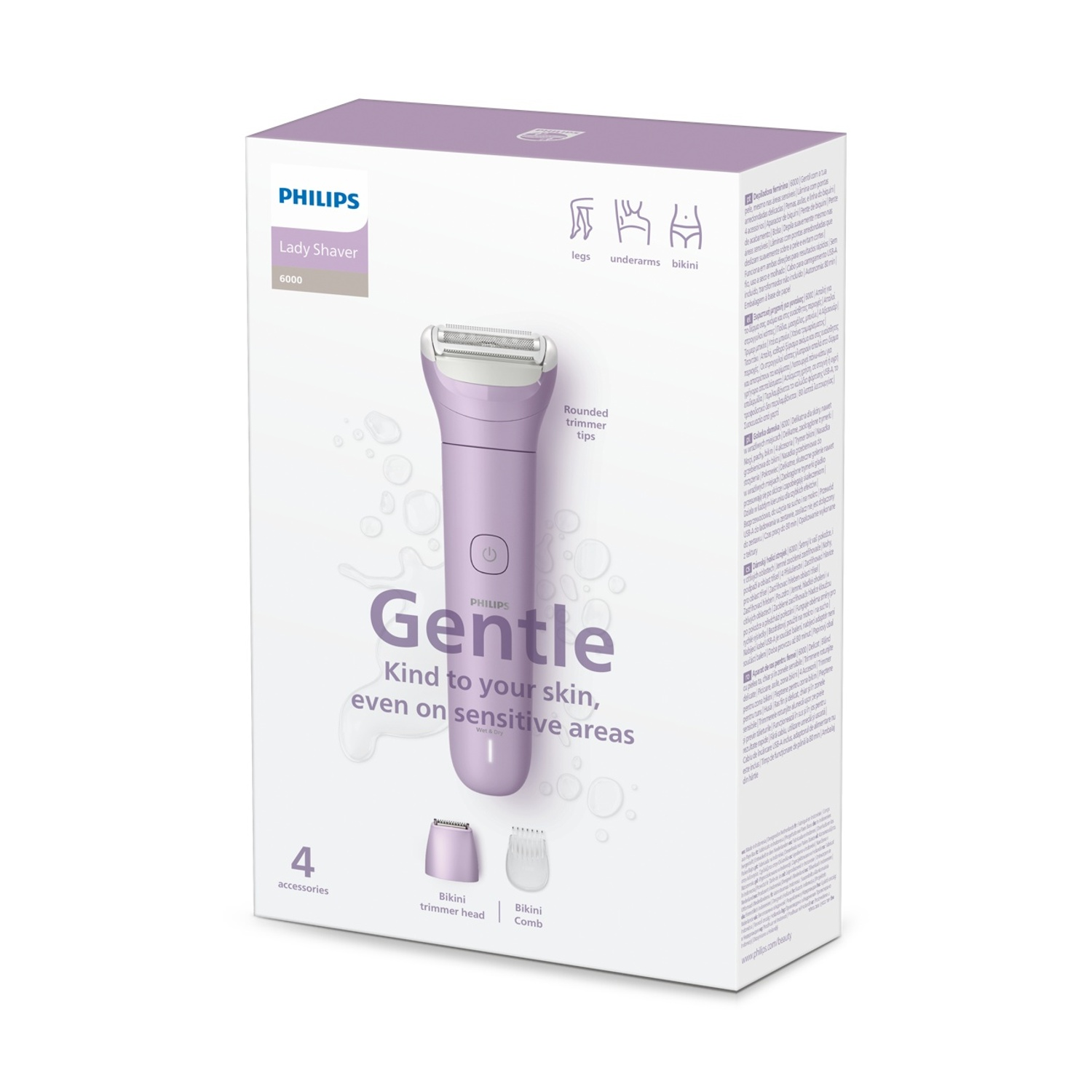 Confezione di un epilatore Philips Lady Shaver 6000 viola.