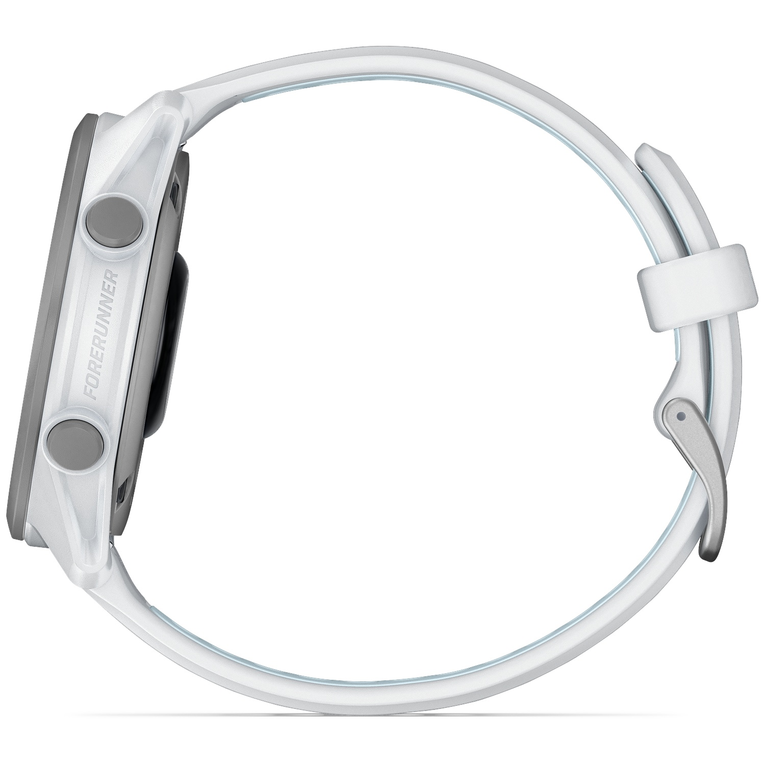 White sports watch with gray face and band, on a white background.