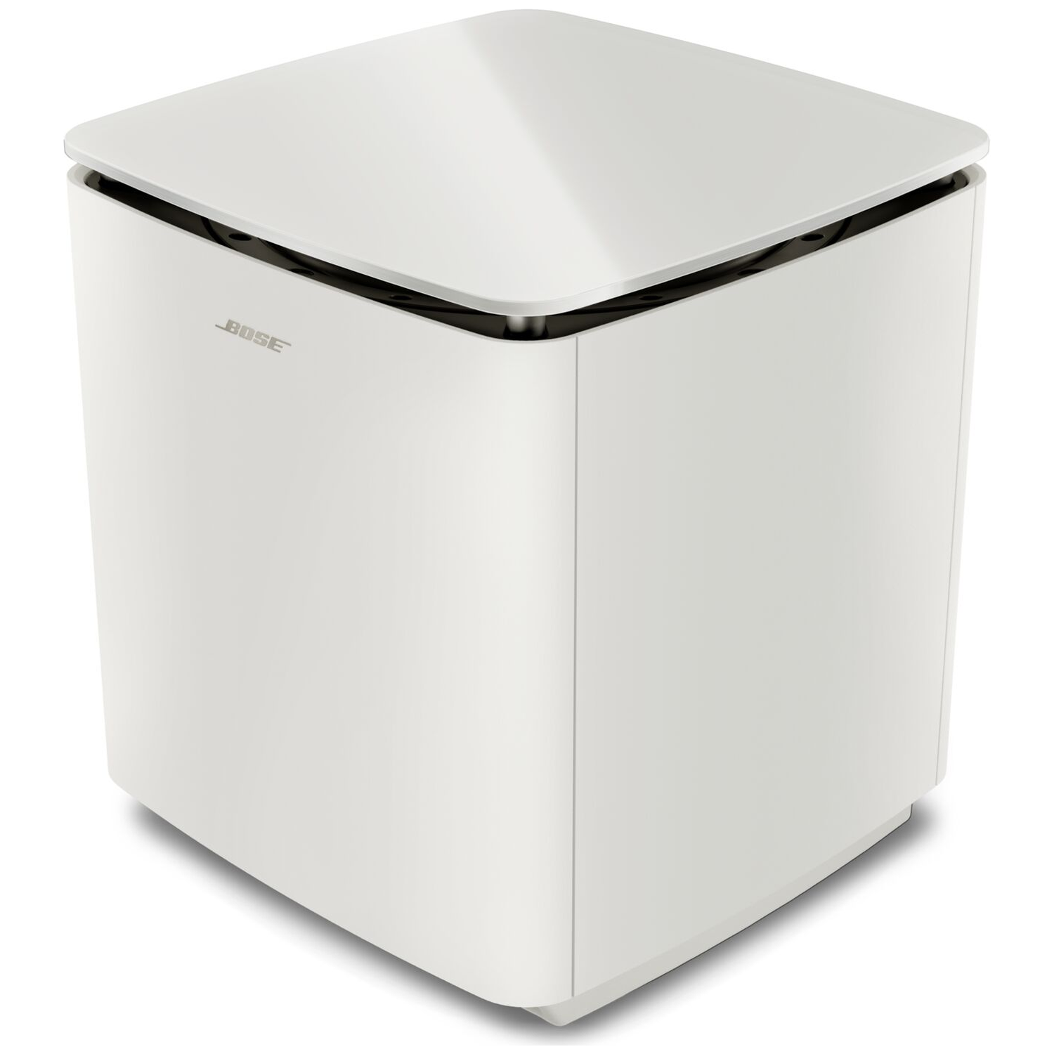 A white Bose subwoofer with rounded edges and a Bose logo.