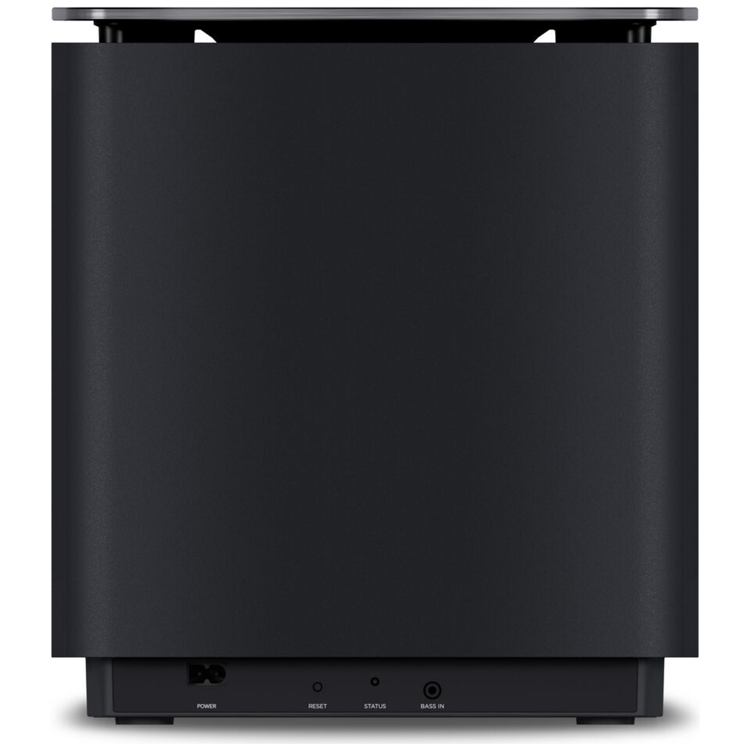 Black subwoofer with ports: Power, Reset, Status, Bass In.