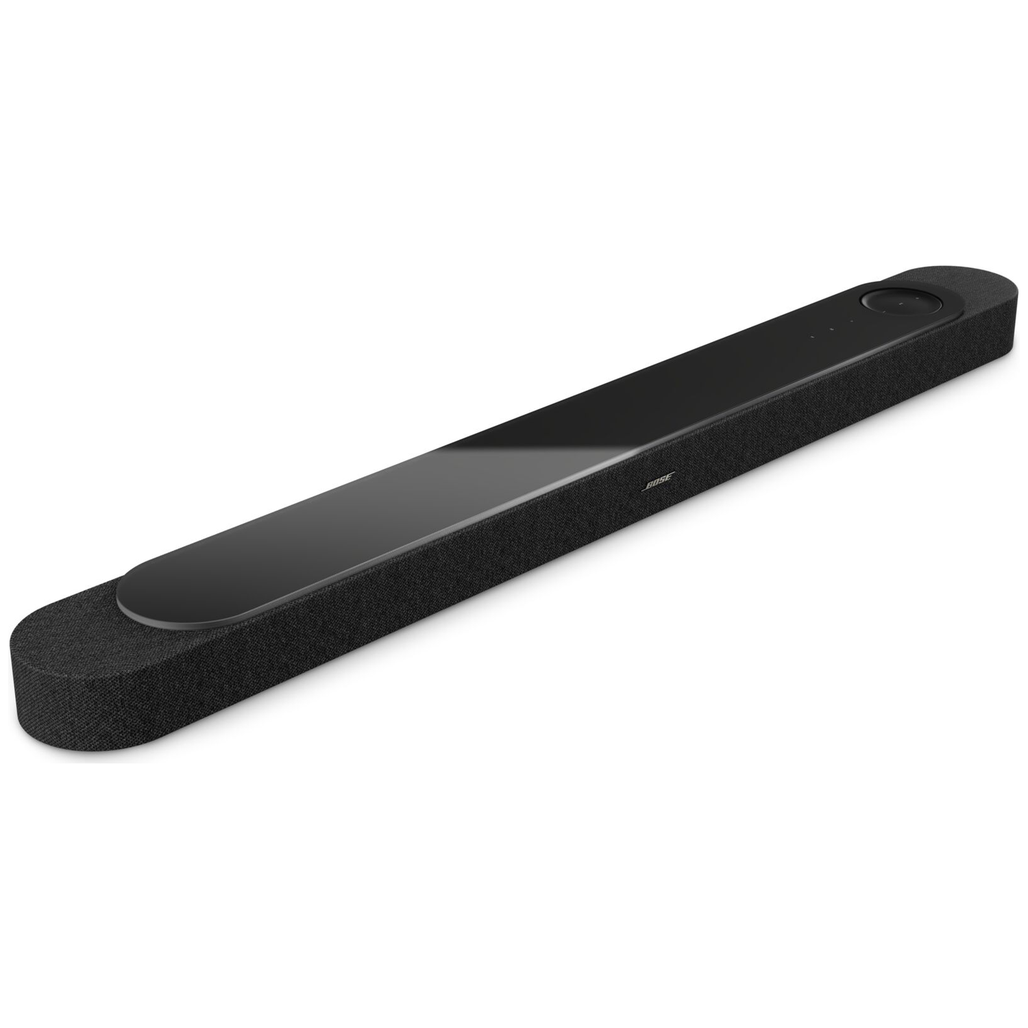 Enceinte Bose noire avec dessus en verre et boîtier en tissu.