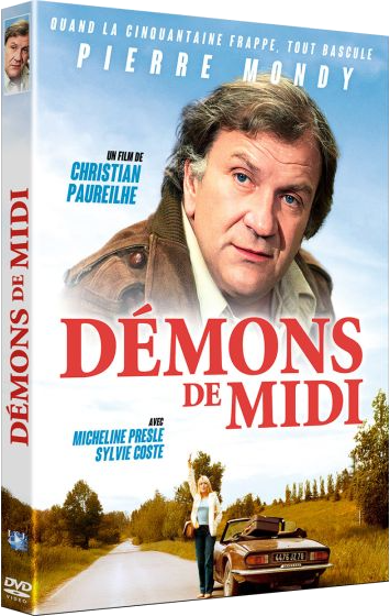 Man op dvd-hoes voor autorit-scène, titel "Démons de Midi".