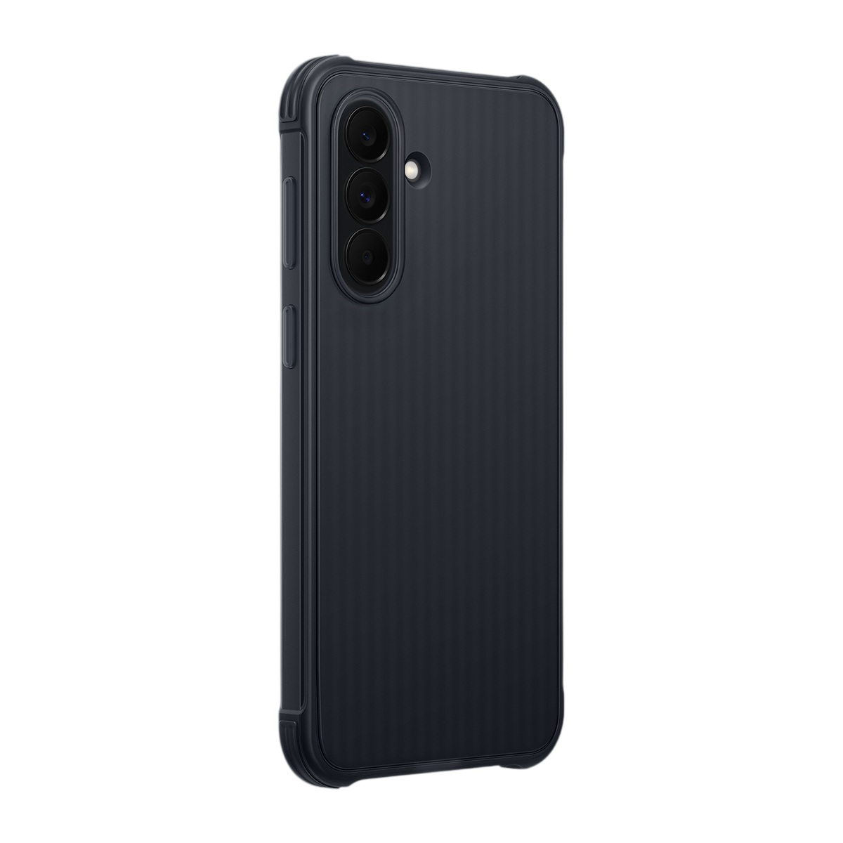Koyu gri akıllı telefon, arkasında üç kamera lensi ve flaş.