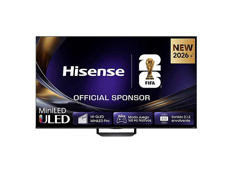 TV Mini LED 65" - Hisense 65U7S PRO, HDR 4K, Quad Core/MT9655, 165 Hz Nativos, Hi-View AI Engine Pro, Tuned By Devialet, Negro