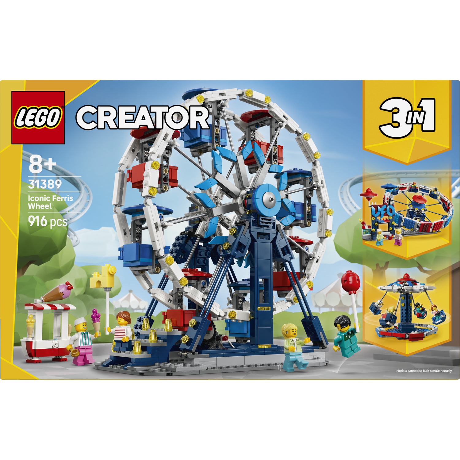 Lego Creator iconische reuzenrad met minifiguren en ijscokar.