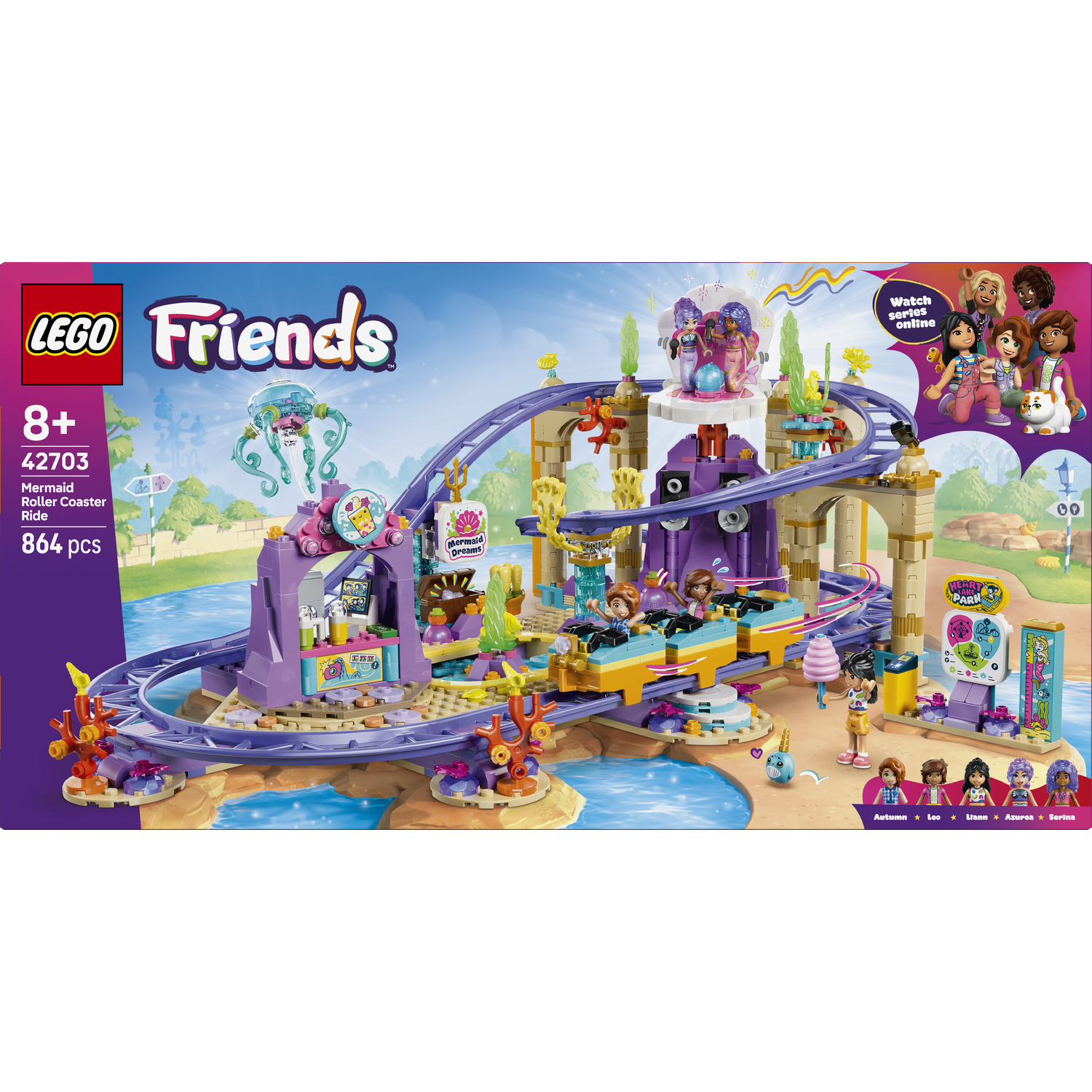 LEGO Friends Zeemeermin Achtbaan set met figuren en attractie.